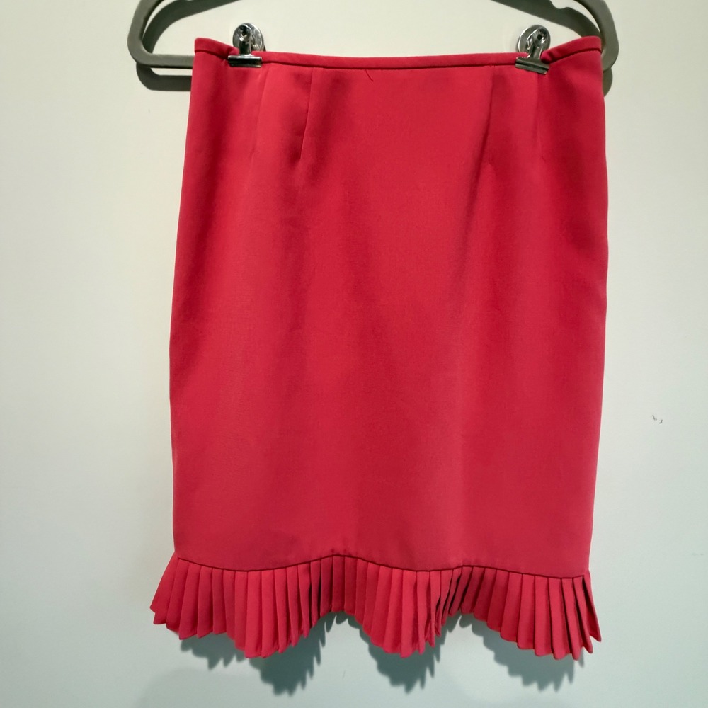 VTG Le Suit Pleated Hem Pencil Skirt Womens 4P Pink Career Ruffle Twee